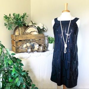 Black sequin flapper girl midi party dress
